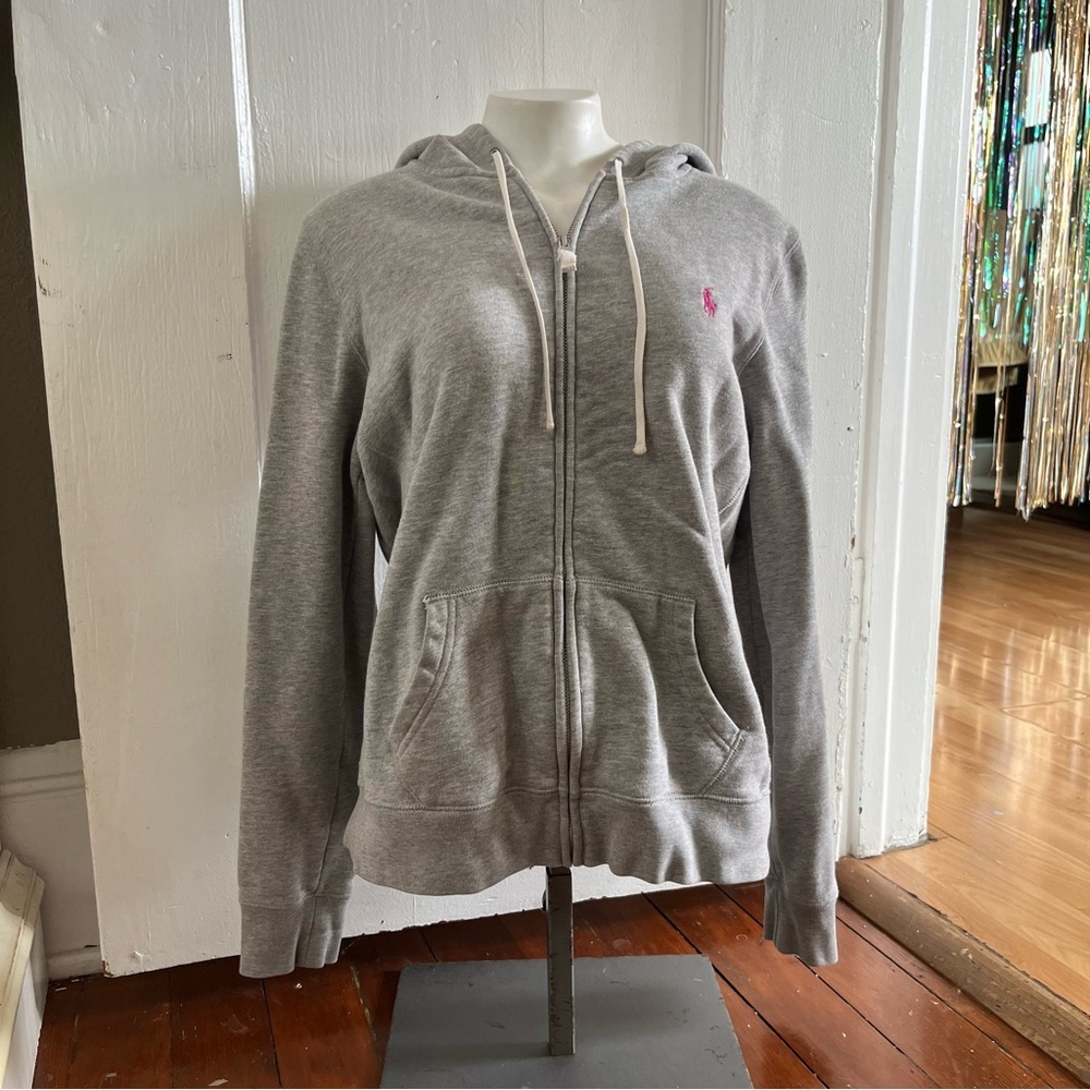 Ralph Lauren Sport Vintage Full Zip Hoodie Gray Pink Pony Cotton Women’s M - Picture 15 of 15